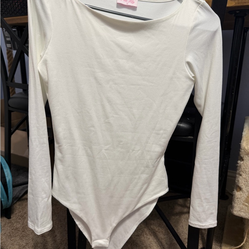 Pink Lily Classic White Long Sleeve Bodysuit